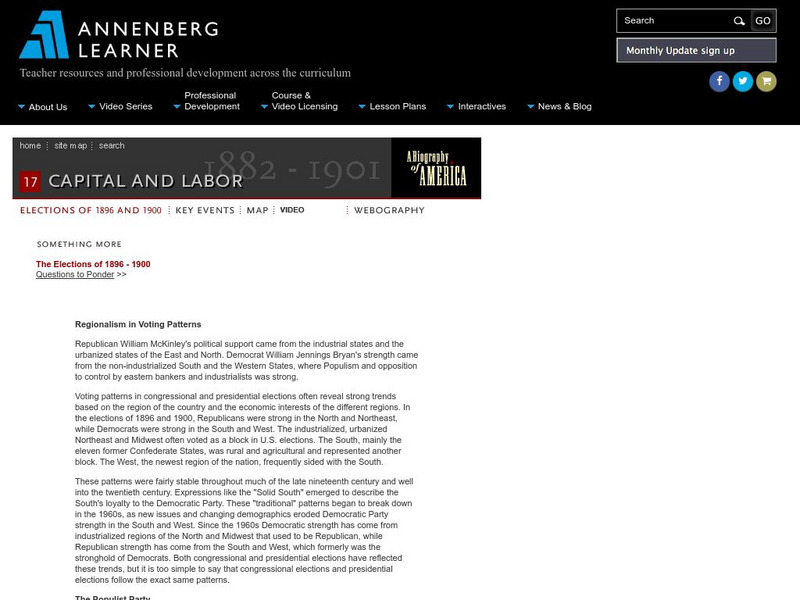 Annenberg Learner: A Biography of America: The Elections of 1896 1900 Website Annenberg Learner: A Biography of America: The Elections of 1896 1900 Website