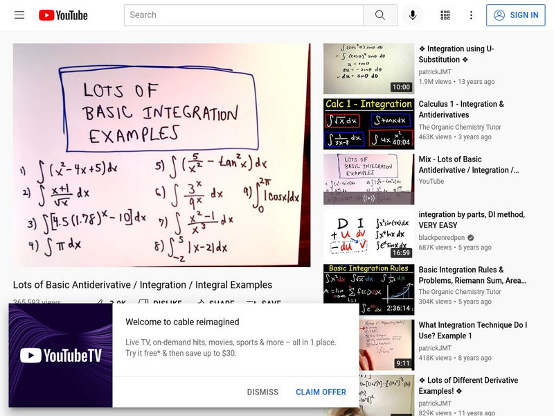 Patrick Jtm: Lots of Basic Antiderivative Integration Integral Examples Instructional Video Patrick Jtm: Lots of Basic Antiderivative Integration Integral Examples Instructional Video