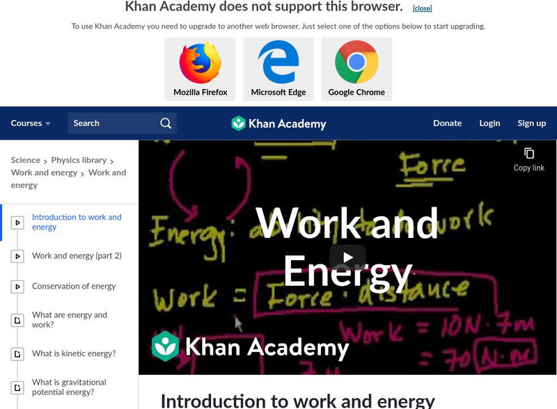 Khan Academy: Introduction to Work and Energy Instructional Video Khan Academy: Introduction to Work and Energy Instructional Video
