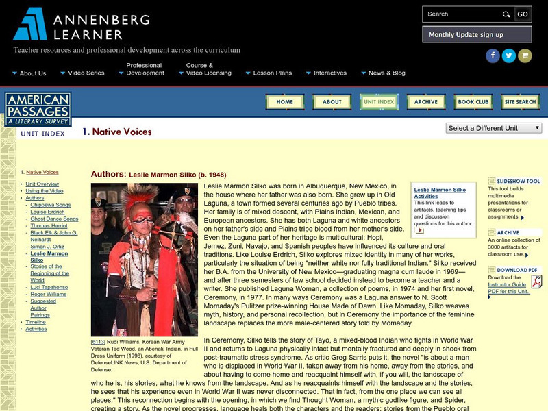 Annenberg Learner: American Passages: Native Voices: Leslie Marmon Silko Unit Plan Annenberg Learner: American Passages: Native Voices: Leslie Marmon Silko Unit Plan