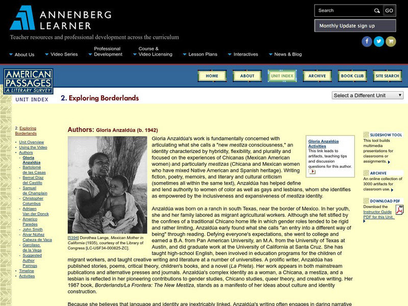 Annenberg Learner: American Passages: Exploring Borderlands: Gloria Anzaldua Unit Plan Annenberg Learner: American Passages: Exploring Borderlands: Gloria Anzaldua Unit Plan