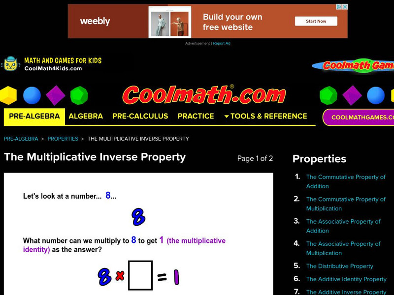 Coolmath: Properties the Multiplicative Inverse Property Graphic Coolmath: Properties the Multiplicative Inverse Property Graphic