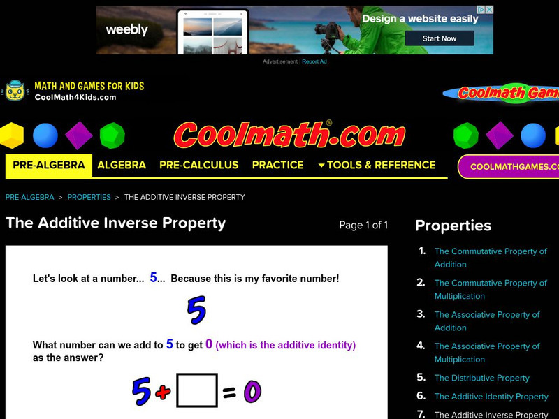 Coolmath: Properties the Additive Inverse Property Graphic Coolmath: Properties the Additive Inverse Property Graphic