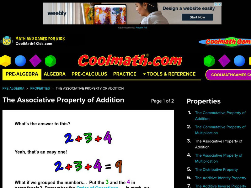 Coolmath: Properties the Associative Property of Addition Graphic Coolmath: Properties the Associative Property of Addition Graphic