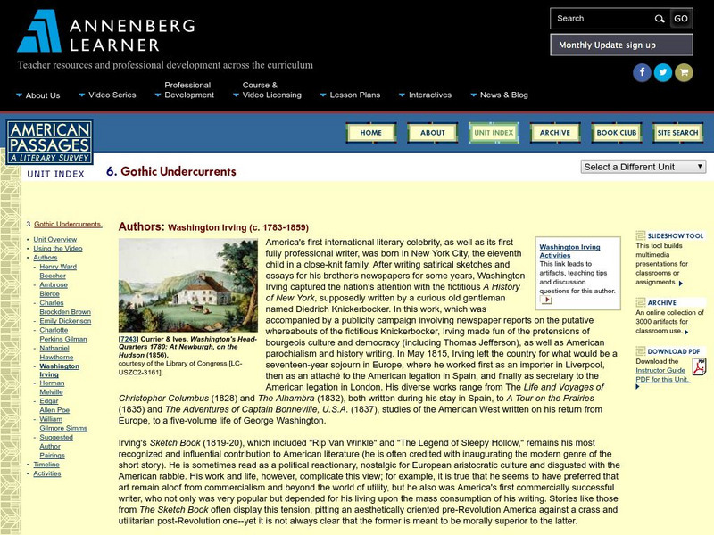 Annenberg Learner: American Passages: Gothic Undercurrents: Washington Irving Unit Plan
