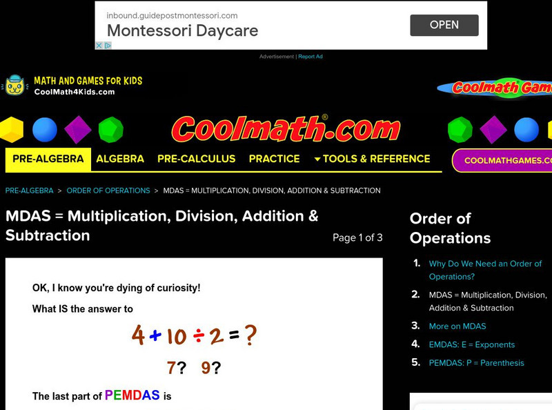 Coolmath: Order of Operations Mdas Graphic Coolmath: Order of Operations Mdas Graphic