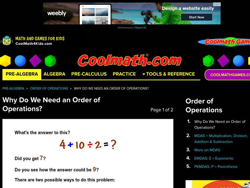 Coolmath: Order of Operations Why Do We Need an Order of Operations Website Coolmath: Order of Operations Why Do We Need an Order of Operations Website