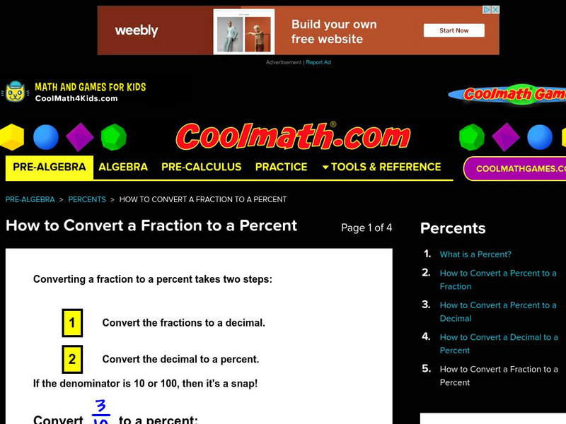 Coolmath: Percents How to Convert a Fraction to a Percent Graphic Coolmath: Percents How to Convert a Fraction to a Percent Graphic