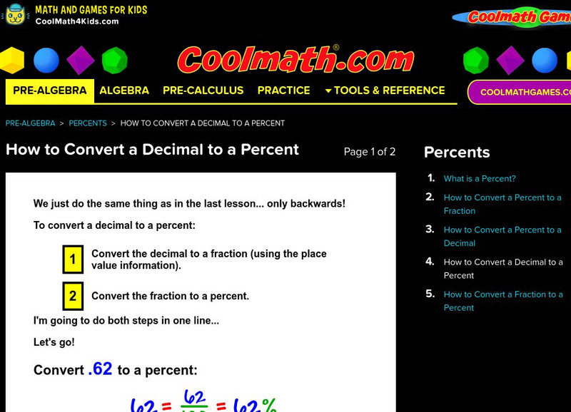 Coolmath: Percents How to Convert a Decimal to a Percent Graphic Coolmath: Percents How to Convert a Decimal to a Percent Graphic