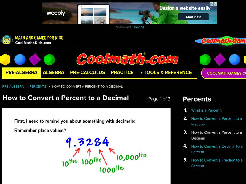 Coolmath: Percents How to Convert a Percent to a Decimal Graphic Coolmath: Percents How to Convert a Percent to a Decimal Graphic