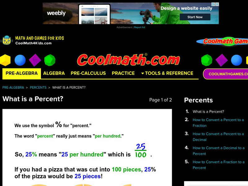 Coolmath: Percents What Is a Percent? Graphic Coolmath: Percents What Is a Percent? Graphic