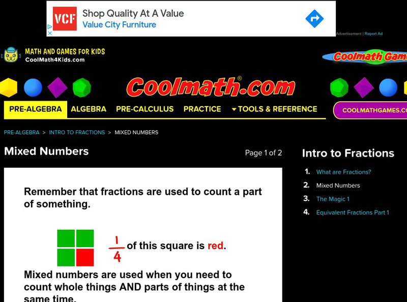 Coolmath: Pre Algebra Mixed Numbers Graphic Coolmath: Pre Algebra Mixed Numbers Graphic
