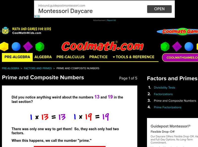 Coolmath: Pre Algebra Prime and Composite Numbers Graphic Coolmath: Pre Algebra Prime and Composite Numbers Graphic