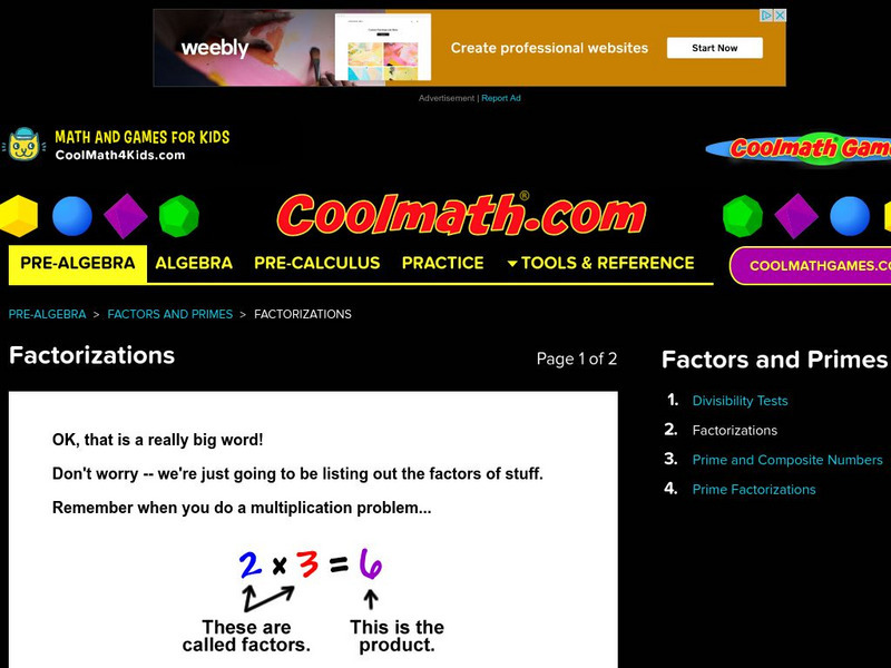 Coolmath: Pre Algebra Factorizations Graphic Coolmath: Pre Algebra Factorizations Graphic