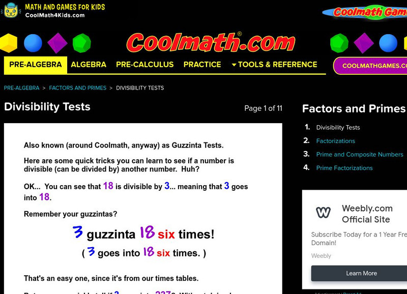 Coolmath: Pre Algebra Divisibility Tests Graphic Coolmath: Pre Algebra Divisibility Tests Graphic