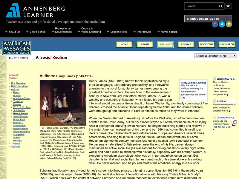 Annenberg Learner: American Passages: Social Realism: Henry James Unit Plan Annenberg Learner: American Passages: Social Realism: Henry James Unit Plan