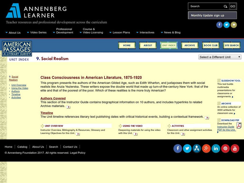 Annenberg Learner: American Passages: Class Consciousness in American Literature Unit Plan