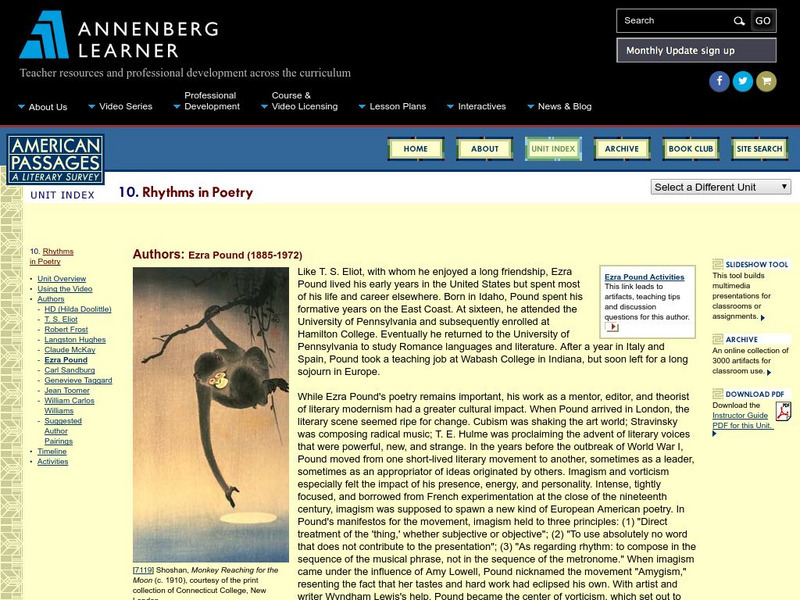 Annenberg Learner: American Passages: Rhythms in Poetry: Ezra Pound Unit Plan Annenberg Learner: American Passages: Rhythms in Poetry: Ezra Pound Unit Plan