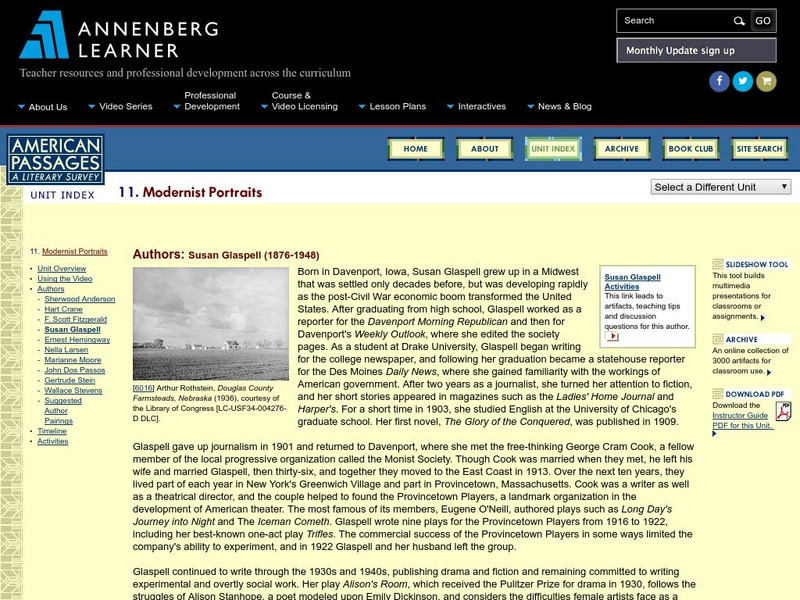 Annenberg Learner: American Passages: Modernist Portraits: Susan Glaspell Unit Plan Annenberg Learner: American Passages: Modernist Portraits: Susan Glaspell Unit Plan