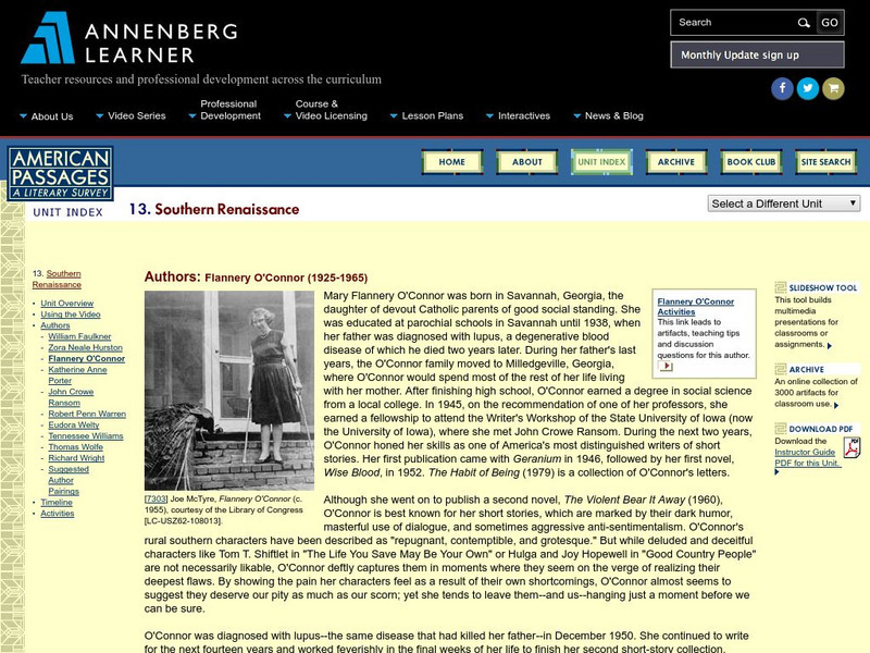 Annenberg Learner: American Passages: Southern Renaissance: Flannery O'connor Unit Plan