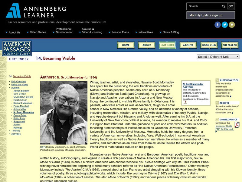 Annenberg Learner: American Passages: Becoming Visible: N. Scott Momaday Unit Plan Annenberg Learner: American Passages: Becoming Visible: N. Scott Momaday Unit Plan