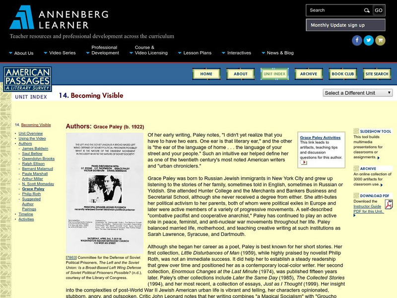 Annenberg Learner: American Passages: Becoming Visible: Grace Paley Unit Plan