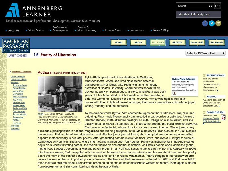 Annenberg Learner: American Passages: Poetry of Liberation: Sylvia Plath Unit Plan Annenberg Learner: American Passages: Poetry of Liberation: Sylvia Plath Unit Plan