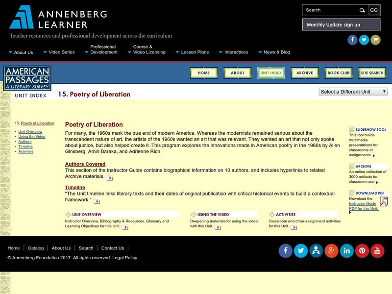 Annenberg Learner: American Passages: Poetry of Liberation Unit Plan Annenberg Learner: American Passages: Poetry of Liberation Unit Plan