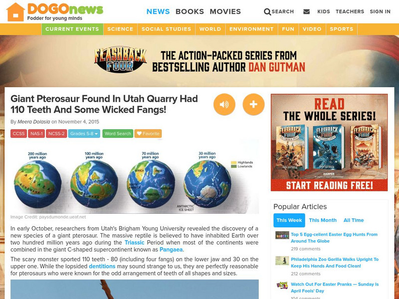 Dogo News: Pterosaur Found in Utah Quarry Had 110 Teeth Article