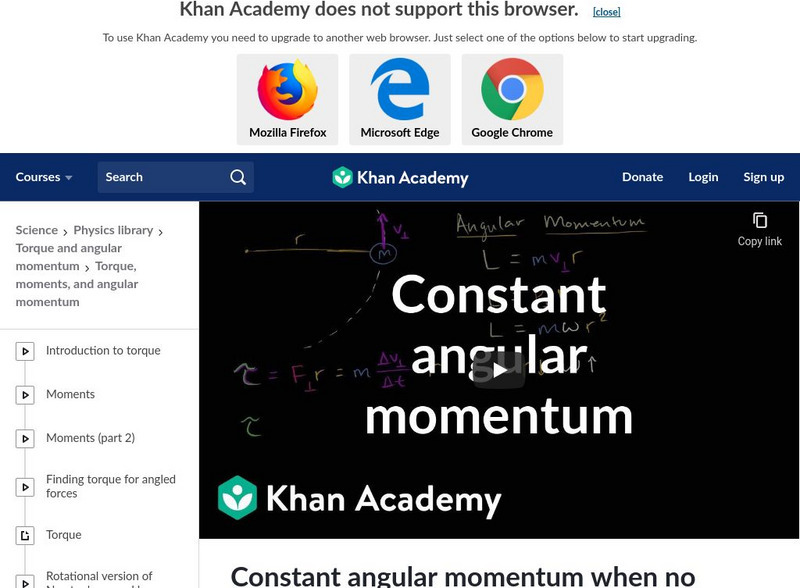 Khan Academy: Constant Angular Momentum When No Net Torque Instructional Video