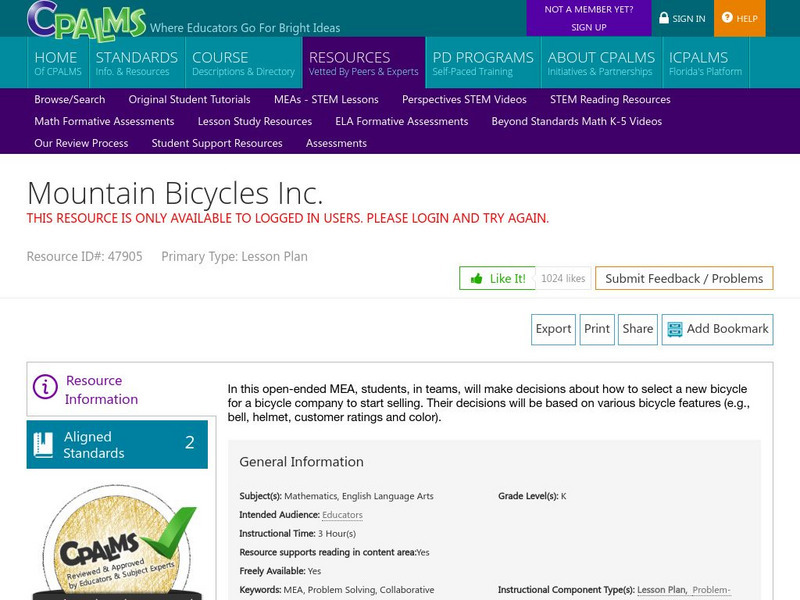 Mountain Bicycles, Inc. Lesson Plan Mountain Bicycles, Inc. Lesson Plan