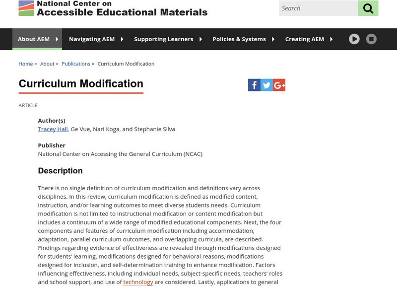 National Center on Accessible Instructional Materials: Curriculum Modification Professional Doc National Center on Accessible Instructional Materials: Curriculum Modification Professional Doc