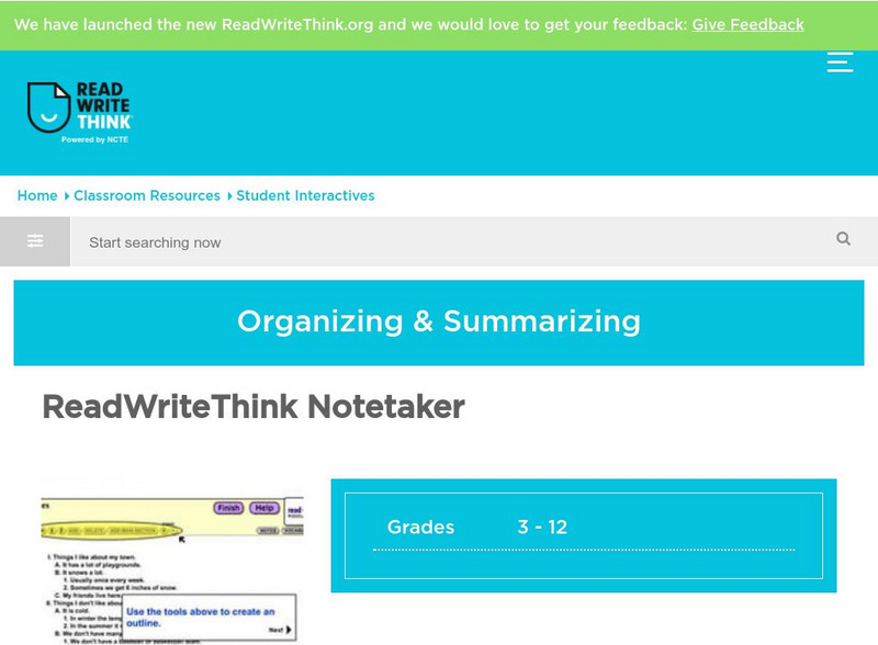 Read Write Think: Notetaker Interactive Tool Interactive Read Write Think: Notetaker Interactive Tool Interactive