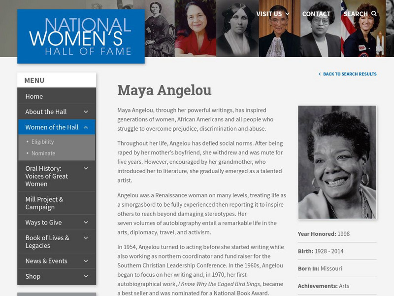 National Women's Hall of Fame: Maya Angelou Website National Women's Hall of Fame: Maya Angelou Website
