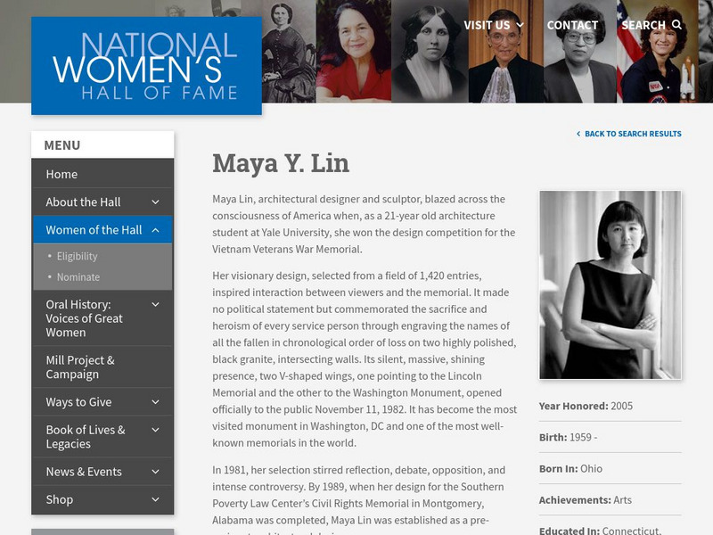 National Women's Hall of Fame: Maya Lin Website National Women's Hall of Fame: Maya Lin Website