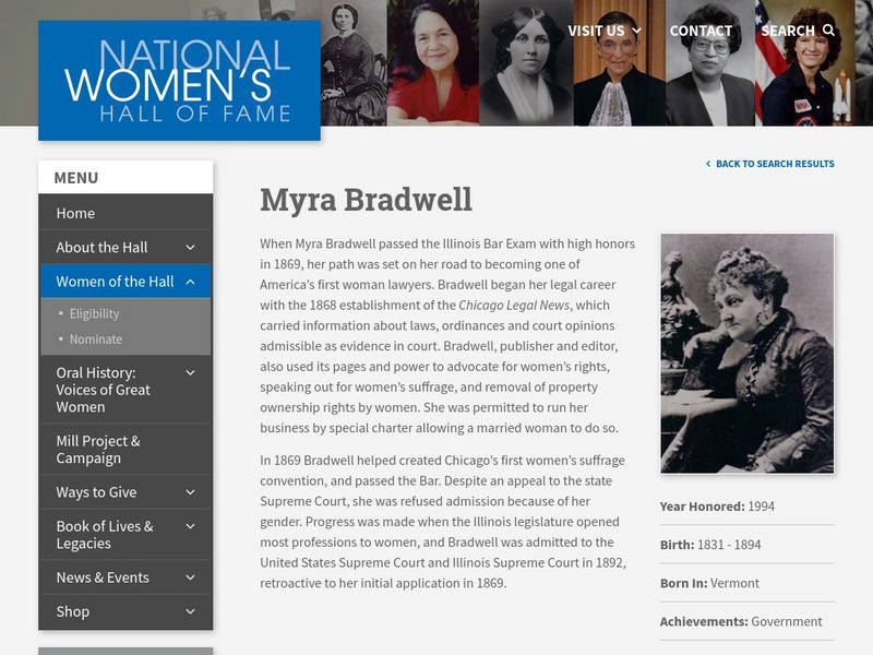 National Women's Hall of Fame: Myra Bradwell Activity National Women's Hall of Fame: Myra Bradwell Activity