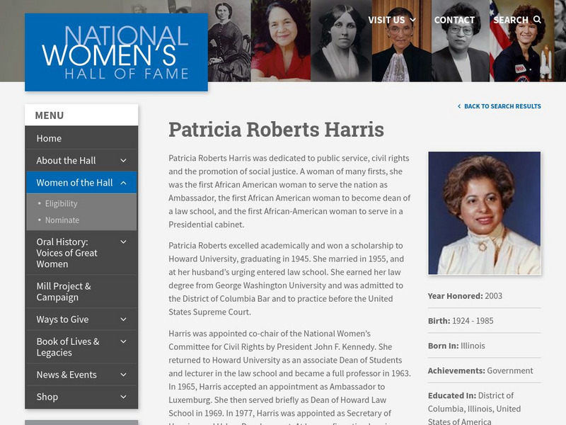 National Women's Hall of Fame: Patricia Roberts Harris Website National Women's Hall of Fame: Patricia Roberts Harris Website