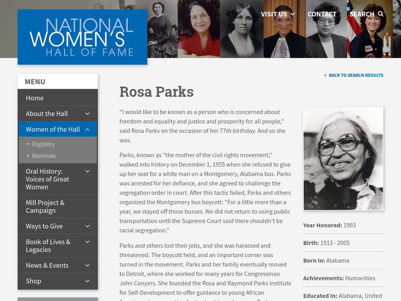 National Women's Hall of Fame: Rosa Parks Handout National Women's Hall of Fame: Rosa Parks Handout