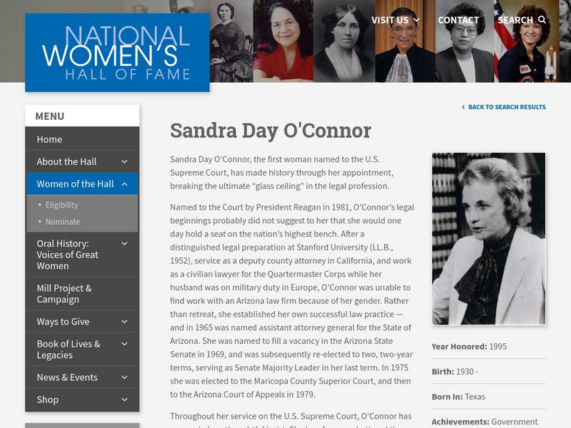 National Women's Hall of Fame: Sandra Day O'connor Activity National Women's Hall of Fame: Sandra Day O'connor Activity