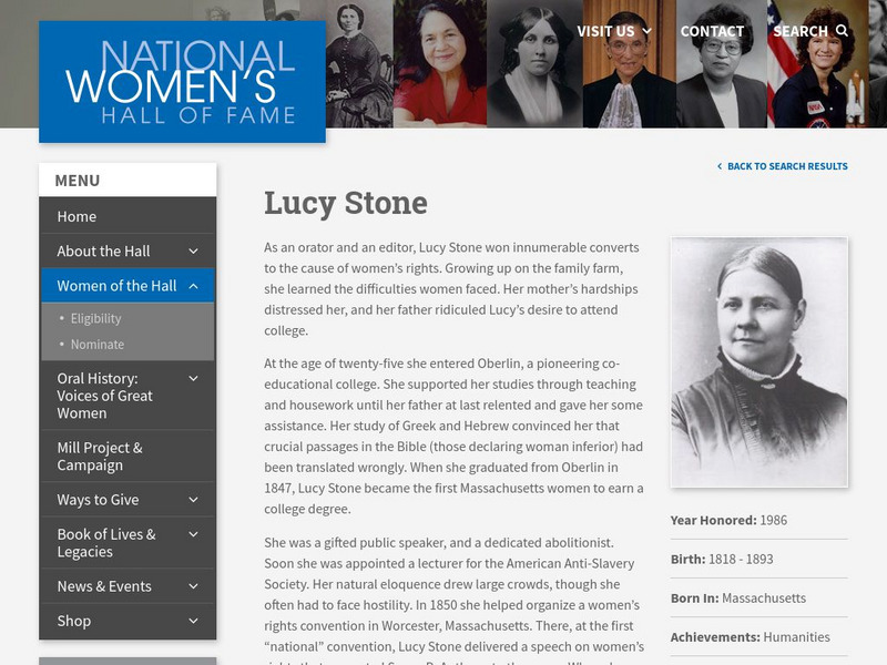 National Women's Hall of Fame: Lucy Stone Activity National Women's Hall of Fame: Lucy Stone Activity