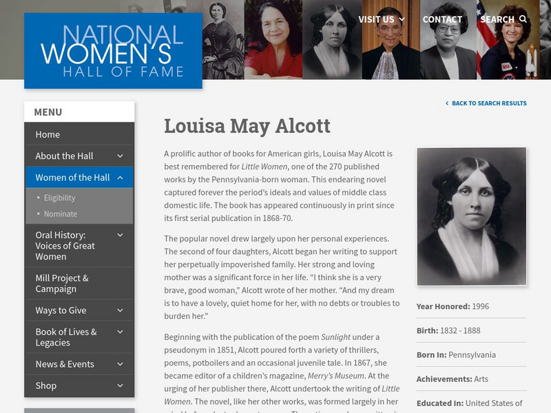 National Women's Hall of Fame: Louisa May Alcott Website National Women's Hall of Fame: Louisa May Alcott Website