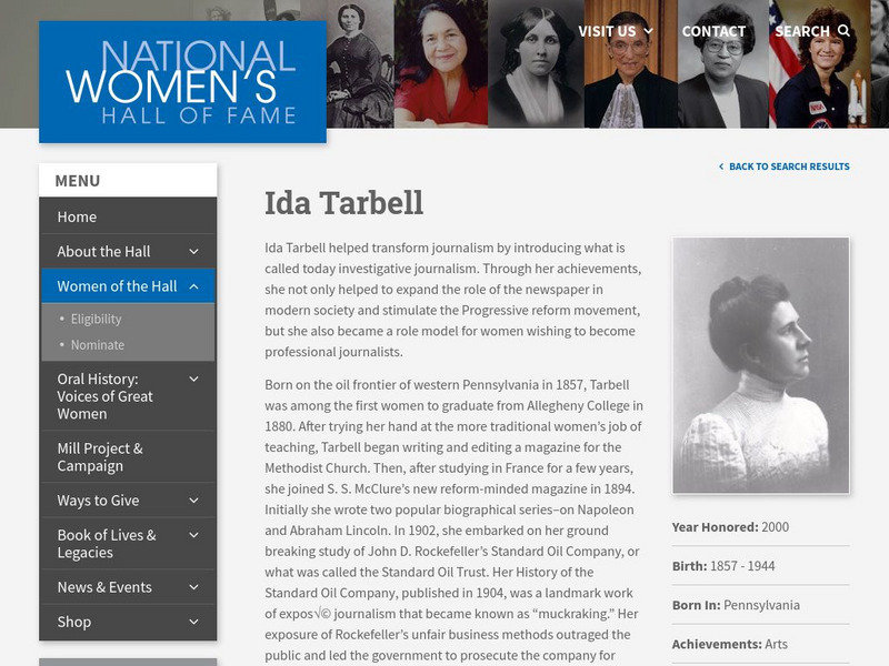 National Women's Hall of Fame: Ida Tarbell Handout National Women's Hall of Fame: Ida Tarbell Handout