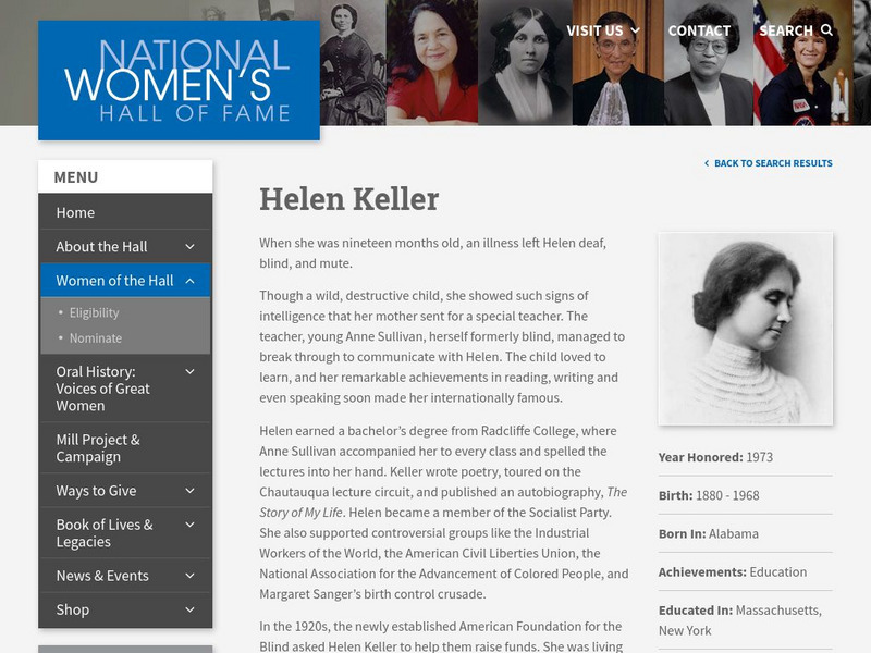National Women's Hall of Fame: Helen Keller Website National Women's Hall of Fame: Helen Keller Website