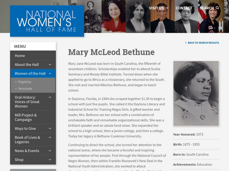 National Women's Hall of Fame: Mary Mc Leod Bethune Website National Women's Hall of Fame: Mary Mc Leod Bethune Website