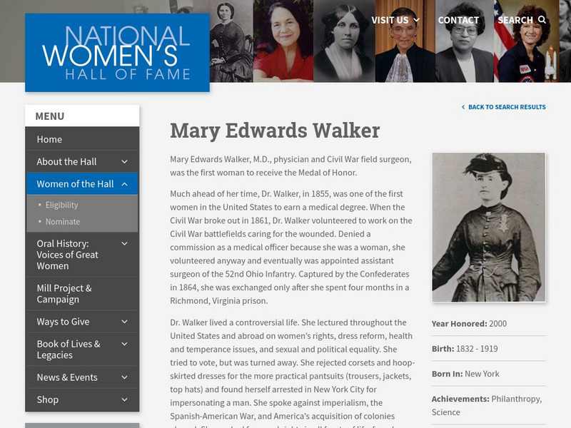 National Women's Hall of Fame: Women of the Hall: Mary Edwards Walker Handout National Women's Hall of Fame: Women of the Hall: Mary Edwards Walker Handout