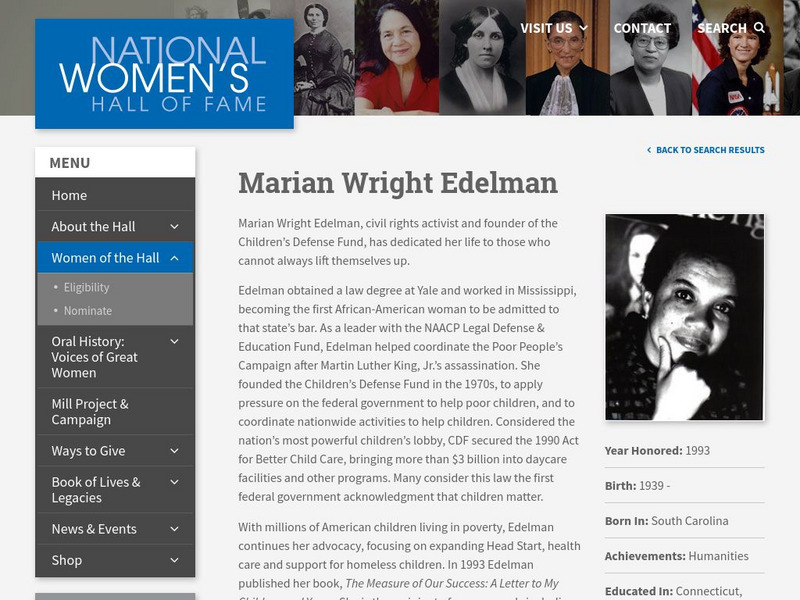 National Women's Hall of Fame: Marian Wright Edelman Website National Women's Hall of Fame: Marian Wright Edelman Website