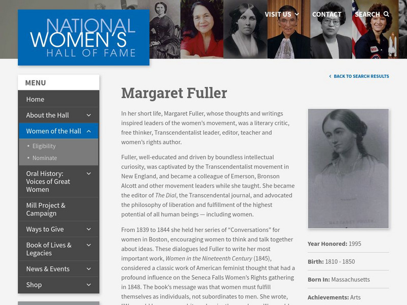 National Women's Hall of Fame: Margaret Fuller Website National Women's Hall of Fame: Margaret Fuller Website