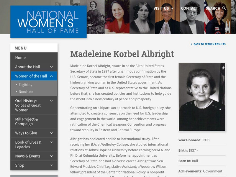 National Women's Hall of Fame: Madeleine Korbel Albright Handout National Women's Hall of Fame: Madeleine Korbel Albright Handout