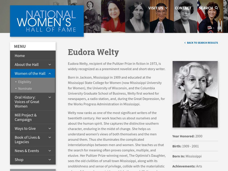 National Women's Hall of Fame: Eudora Welty Website National Women's Hall of Fame: Eudora Welty Website