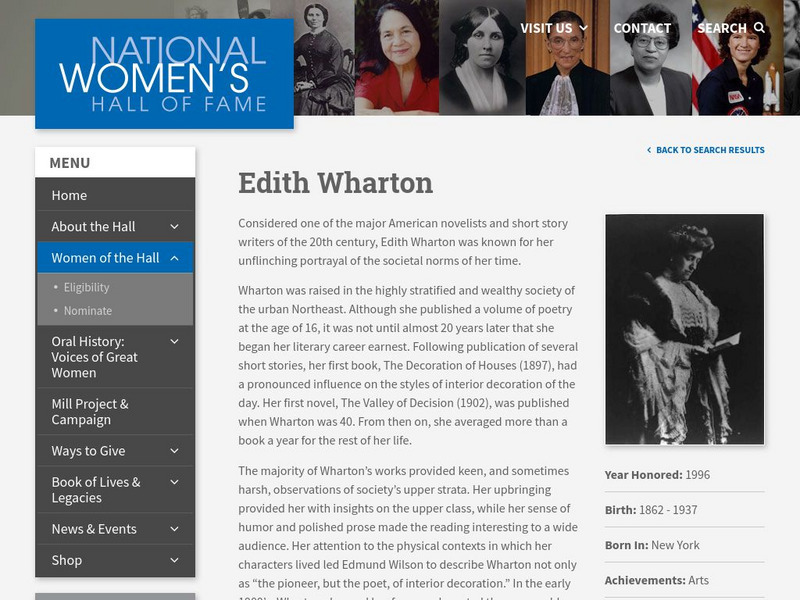 National Women's Hall of Fame: Edith Wharton Website National Women's Hall of Fame: Edith Wharton Website